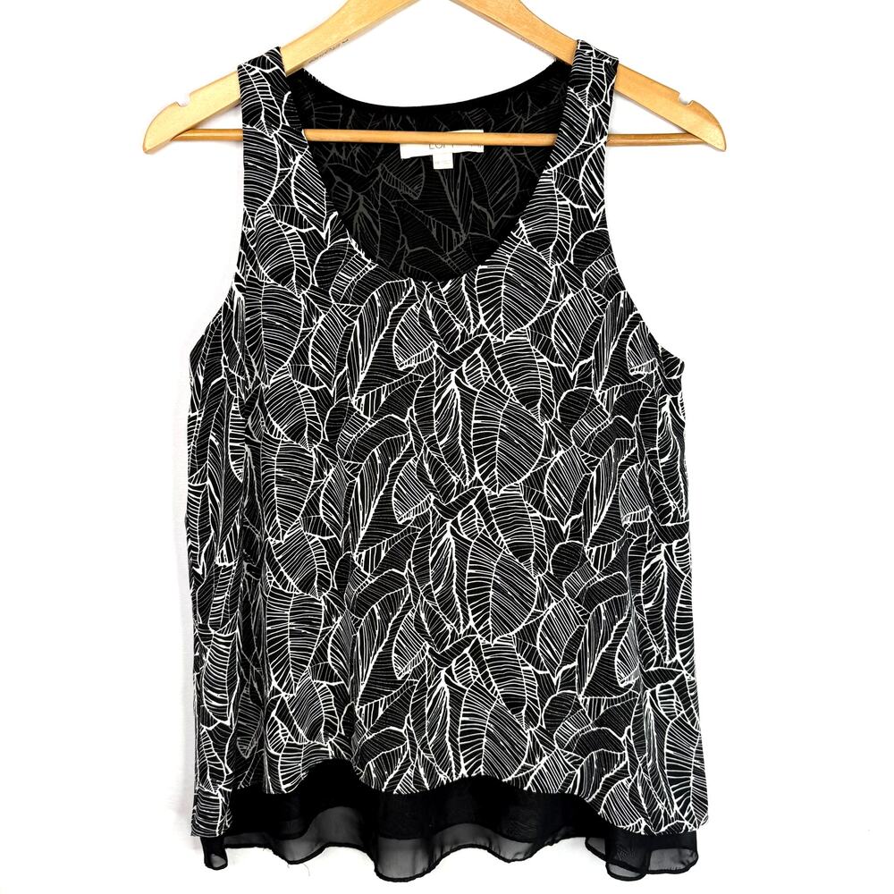 LOFT Flowy B&W Leaf Print Tank Top MP